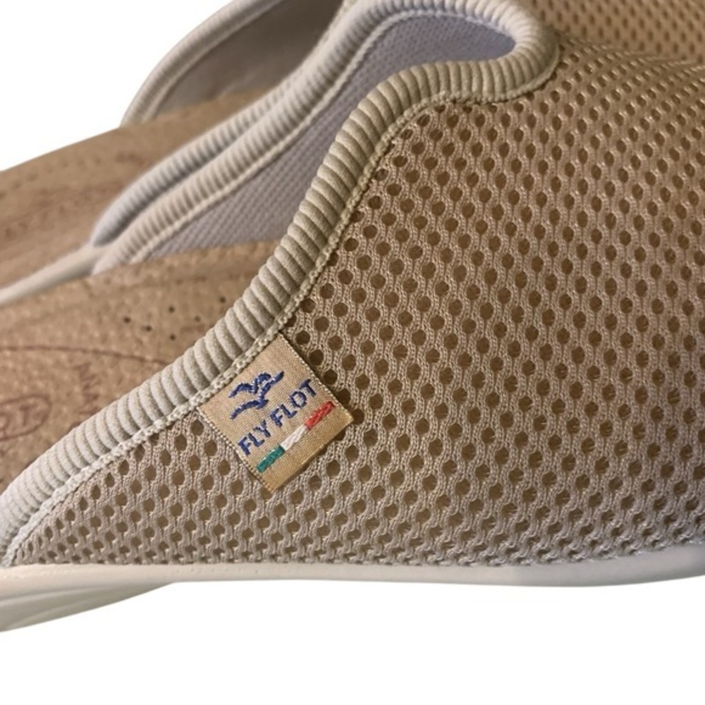 Fly Flot Ladies Size 40 US 9 Tan Fabric Mules Casual Rubber Comfort Slides Italy - Picture 4 of 12